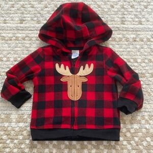 6-9 Month Plaid Zip-Up Moose Fleece Hoodie